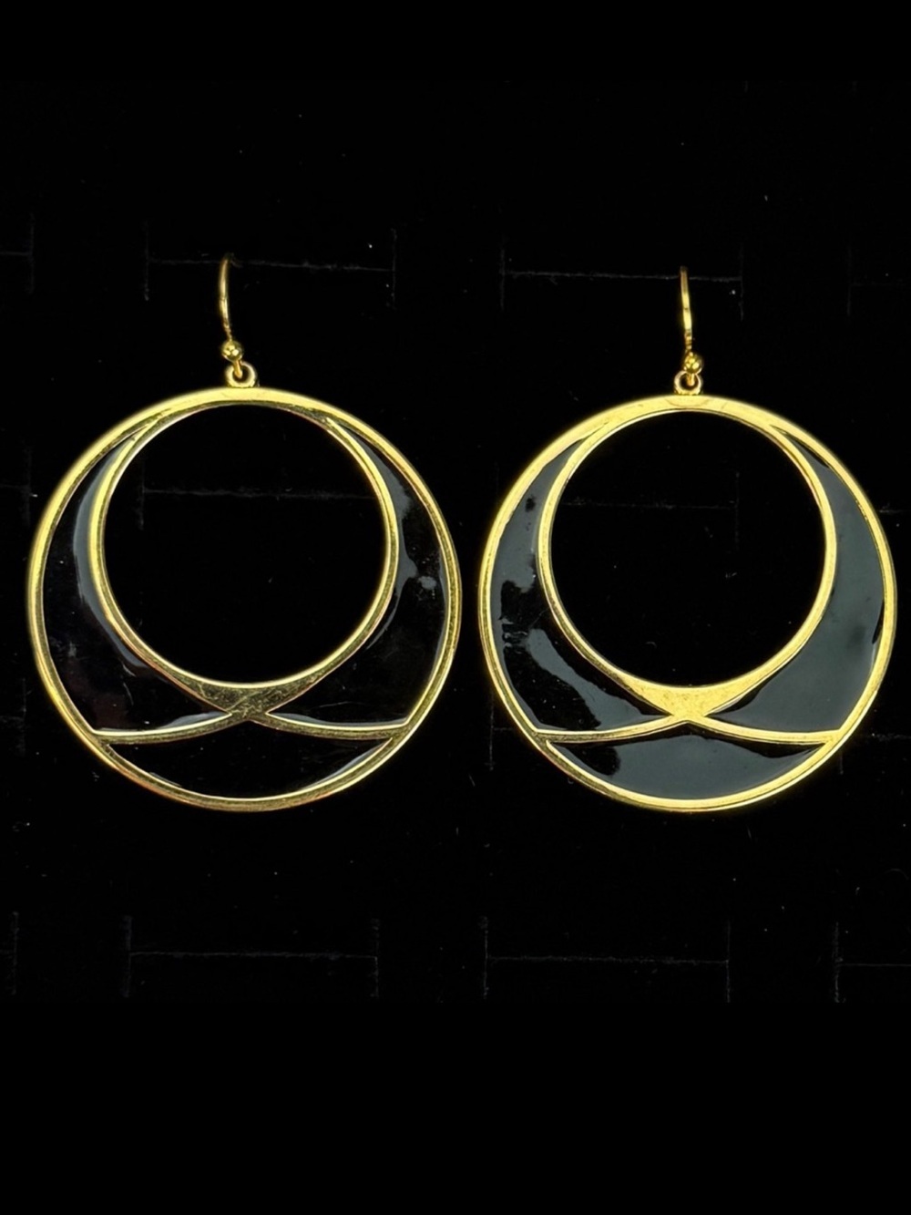 Goldtone, black enamel vintage pierced dressy earrings